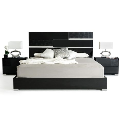 Vig Furniture Modrest Ancona Low Profile Bed with Lights - 17586 Modern Black Bed, Black Bedroom Furniture Set, Modern Black Bedroom, Black Bedroom Sets, Italian Bedroom Furniture, Black Bed, Black Bedroom Furniture, Cama King, Queen Size Bed Frames