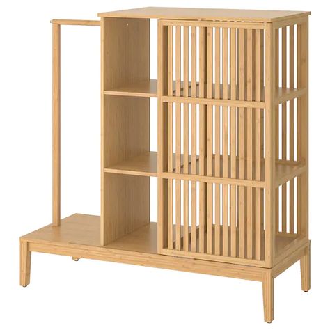 Ikea Bamboo Wardrobe, Creative Clothes Storage, Ikea Nordkisa, Open Wardrobes, Closet Alternatives, Brimnes Wardrobe, Scandinavian Furniture Design, Open Wardrobe, Sliding Wardrobe Doors