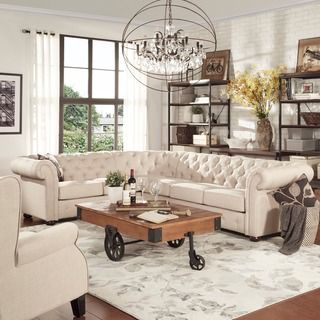 Chic Living Room Decor, Furnitur Ruang Keluarga, Farmhouse Living Room Decor Ideas, Rustic Farmhouse Living Room, Sofa L, Living Room Decor Rustic, Sofa Ideas, Cream Sofa, Chic Bedroom Decor