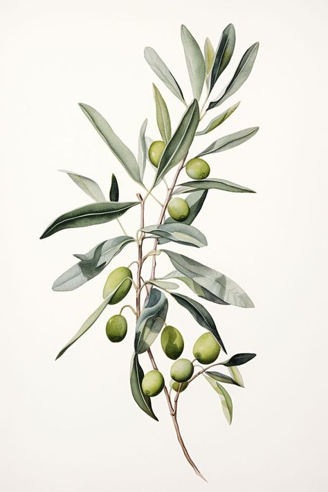 Olive Leaves Watercolor, Olive Leaf Illustration, Green Olive Branch Tattoo, Olive Branch Botanical Illustration, Botanical Wall Art Prints, Olive Branch Print, Olive Green Wall Art, Watercolor Olive Branch, Olive Leaves Drawing