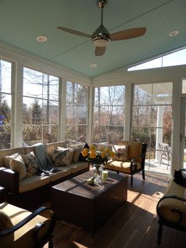 Belews Landing All Season Porch Stokesdale NC -Imagine watching the seasons change from your stunning eze breeze window sun room.  Love the play of sunlight and the spectacular view of the garden out the floor to ceiling windows. Eze Breeze Windows, All Season Porch, Sunroom Remodel, All Season Room, Traditional Porch, Three Season Porch, 3 Season Room, 4 Season Room, Four Seasons Room