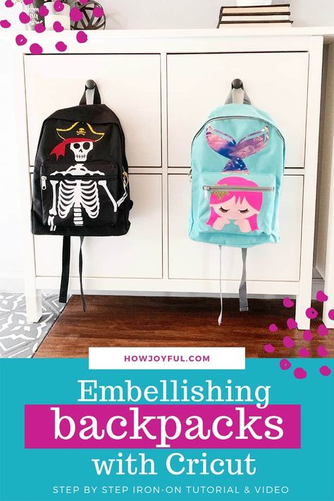 Check out this step by step tutorial on how to use your Cricut machine and some iron-on to make two adorable backpack for little ones entering the Foster Care program.  In partnership with Cricut for the Blue Ribbon project #craftingforacause #cricutcreated #cricutmade #cricutbackpacks #fostercare Cheap Customizable Backpack For Personalized Gifts, Cricut Backpack Ideas, Fun Backpack For Daycare And Back To School, Childs Backpack Free Pattern, Playful Personalized Backpack, Mermaid Backpack, Backpack Tutorial, Cricut Projects Easy, Ribbon Projects