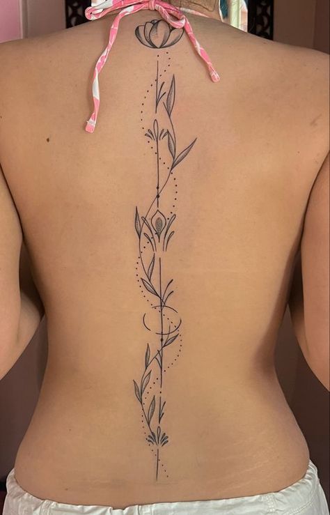 Native Spine Tattoos For Women, Spine Tattoos For Women Lotus Flower, African Spine Tattoo, Spine Tattoo Add On, Lotus Tattoo Spine, Unique Ribcage Tattoos For Women, Western Back Tattoo Women Spine, Spiral Spine Tattoo, Compass Spine Tattoo