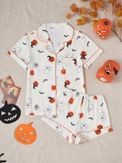 Autumn Bed, Pijama Outfit, Halloween Pjs, Boo Baskets, Halloween Fruit, Sleepwear Women Pajamas, Bat Print, Fall Bedding, Boo Basket