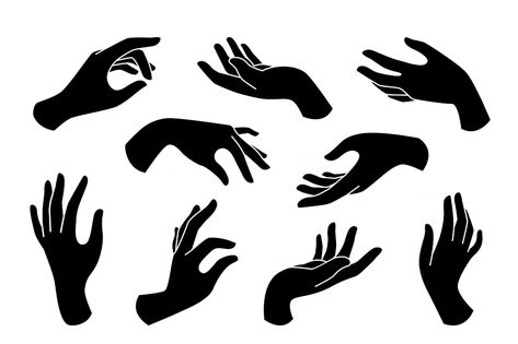 Hand drawn boho set of elegant female hands icons in silhouette isolated on white background. Collection of different hand gestures. Vector flat illustration. Design for cosmetics, jewelry, manicure Flat Illustration Design, Ar Ideas, Logo Motion, Hand Silhouette, Female Hands, Hands Icon, Hand Gestures, Lino Art, Logo Luxury