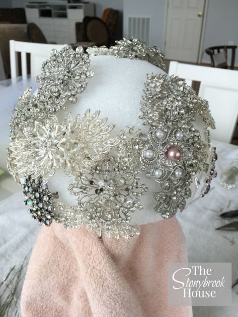 More Brooches Added to Brooch Bouquet Brooch Bouquet Tutorial, Brooch Bouquet Diy, Bling Bouquet, Jeweled Bouquet, Wedding Flower Jewelry, Bouquet Tutorial, Diy Bridal Bouquet, Bridal Brooch, Bridal Brooch Bouquet