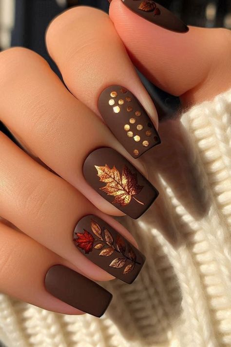 21 Stunning Fall Nail Ideas for Autumn 2024 Brown Nails Flower Design, Fall Colors Nail Designs, Nail Ideas Fall Autumn, Fall Nails Ideas Autumn 2024, Fall Gel Nails Designs, Nail Designs September, Fall Time Nails, Fall Themed Nails, Nail Design Autumn