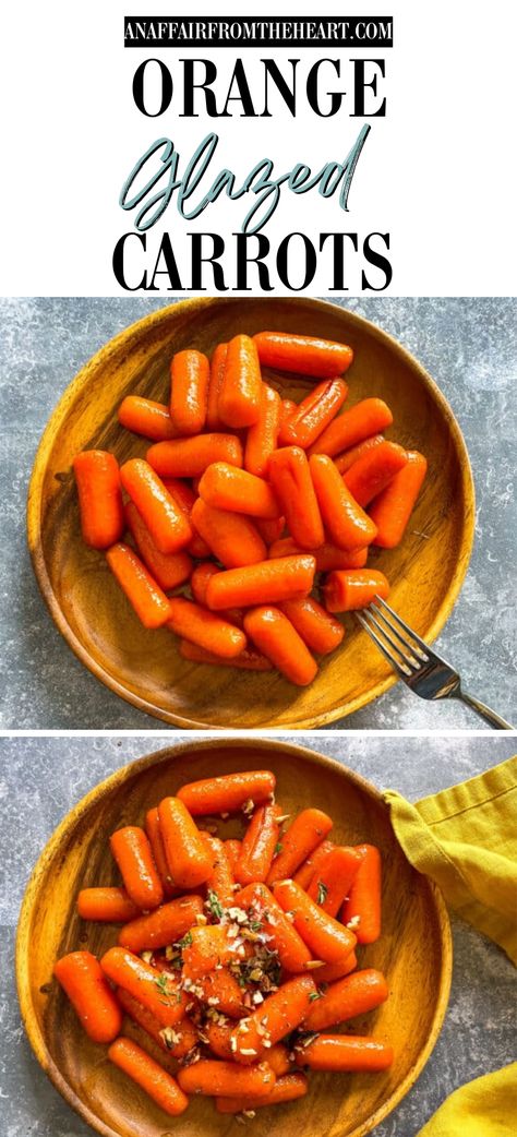 Baby carrots come together with orange juice, brown sugar, and butter for a sweet and tangy side dish of Orange glazed Carrots that are ready in just minutes. Want to take them up a notch? Serve them sprinkled with fresh thyme, walnuts, and goat cheese. Carrots In Orange Juice, Sunshine Carrots Recipe, Citrus Glazed Carrots, Candid Baby Carrots, Orange Juice Carrots, Glazed Carrots With Orange Juice, Carrots Recipe Side Dishes, Glazed Carrots Recipe Stove Top, Sweet Carrots Recipe