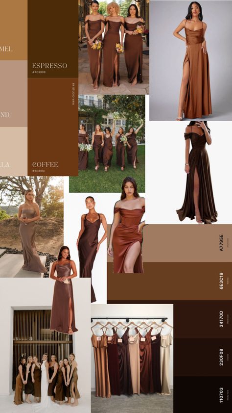 November Wedding Colors, Bridesmaid Color Scheme, Brown Wedding Themes, Bridal Party Color Schemes, Beige Bridesmaid Dress, Beige Bridesmaids, Wedding Theme Color Schemes, Bridal Parties Colors, Brown Bridesmaid Dresses