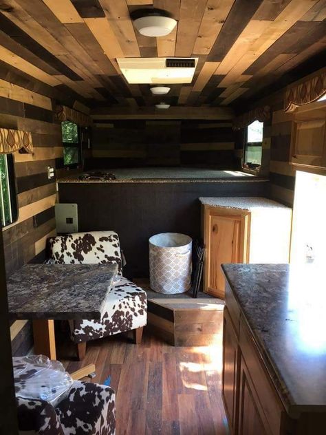 Horse trailer conversion - wow, I love this!!! Horse Trailer Organization, Converted Horse Trailer, Trillium Trailer, Camper Cushions, Horse Trailer Living Quarters, Stock Trailer, Cargo Trailer Conversion, Cargo Trailer Camper, Trailer Diy