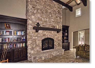 Italian Villa Manufactured Stone / Verona Tuscan Fireplace Ideas, Fireplace Ideas Stone, Ledge Stone Fireplace, Tuscan Fireplace, Coronado Stone, Alaskan Homes, Dream Fireplace, Indoor Fireplaces, Beautiful Beach Houses