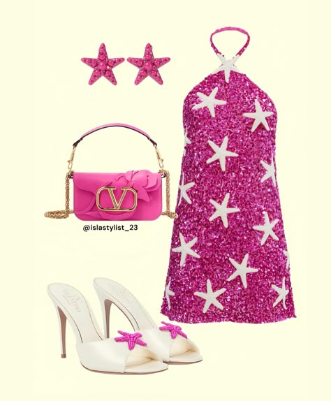 Outfit inspiration 💡 🩷🩷🩷🩷 #fashionstyle #fashion #outfitinspo #styleblogger #styleinspiration #valentino #mytheresa #instadaily #instagram #london Summer Night Dress Party, Pink Dress Outfit Party, Dubai Bling, Barbie Inspired Outfits, Outfits Moodboard, Rosa Barbie, Hot Pink Outfit, Dress Polyvore, Hot Pink Bag