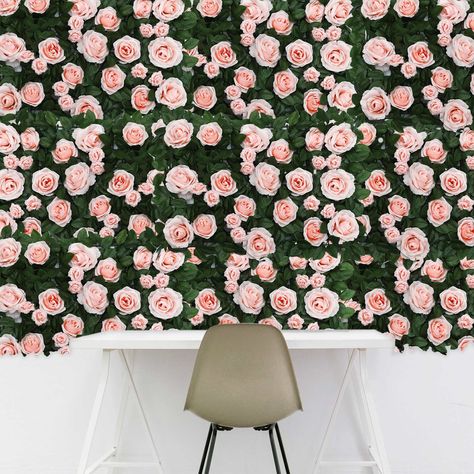 Flower Wall Panels, Wedding Backdrop, Flower Wall Decor | eFavorMart Backdrops With Balloons, Flower Wall Photoshoot, Baby Shower Giraffe Theme, Rose Gold Theme Party, Cocktail Party Planning, Green Flower Wall, Wall Panel Backdrop, Gymnastics Theme Birthday Party, Gymnastics Theme Birthday