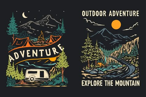 Adventure Graphic Design, Vintage Retro Illustration, Camping Tshirt, Edc Wallet, Outdoorsy Style, Bike Drawing, Hipster Design, Mountain Logos, Shirt Design Inspiration