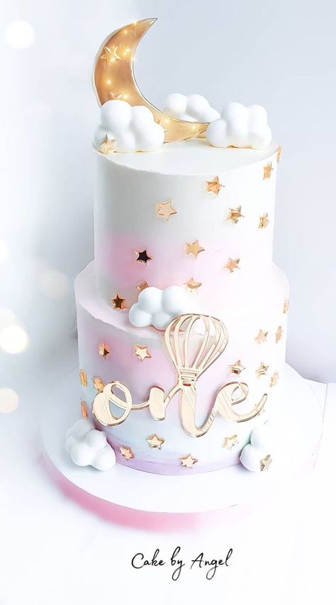 12. Two-Tiered 1st Birthday Cake Topped with Crescent Moon When you have a special occasion coming up, a celebration cake is one of the... Two The Moon Cake Girl, Women Cake Ideas, Girls Cake Ideas, Men Cake Ideas, 1st Birthday Cake Girl, Moon Birthday Cake, Halloween Smash Cake, Birthday Cake Ideas For Women, 70 Cake