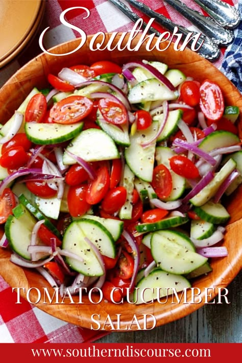 Light & crisp, this simple tomato cucumber salad with slivers of red onion and a lightly sweet and tangy vinegar dressing is that kind of dish.  It’s perfect for picnics, cookouts, potlucks and just about any meal. Cucumber Tomato And Red Onion Salad, Cucumber And Tomatoes Salad Recipes, Tomatoe Cucumber Onion Vinegar, Cucumber Tomato Vinegar Salad, Tomatoes Cucumber Onion Salad, Tomato Cucumber Red Onion Salad, Cucumber Red Onion Salad Vinegar, Cucumber Tomato Onion Salad Vinegar, Tomato Cucumber And Onion Salad Vinegar