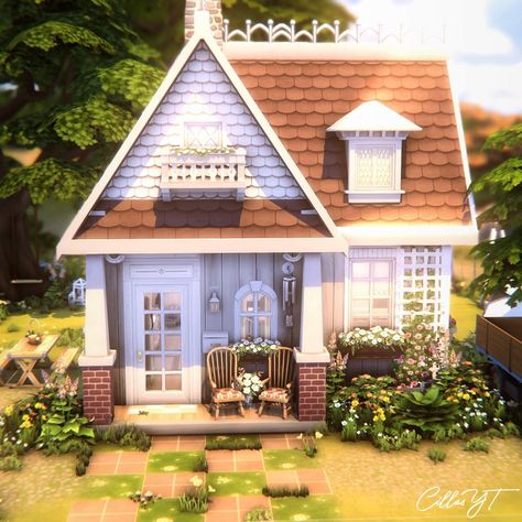 Sims 4 Cottage Tiny House, Sims 4 Brindleton Bay House Plan, Windenburg House Sims 4, Sims 4 Cottage Floor Plans, Cottage Living Sims 4, Sims 4 Builds No Cc, Sims 4 Windenburg, Sims 4 House Inspiration, Sims 4 Cottage House