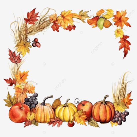 decorative corner frame for harvest season and thanksgiving day hand drawn illustration watercolor Harvest Drawing, Drawing Thanksgiving, Thanksgiving Illustration, Image Of Fish, Decorative Corner, Fall Frames, Pumpkin Illustration, Pumpkin Clipart, Birthday Clipart