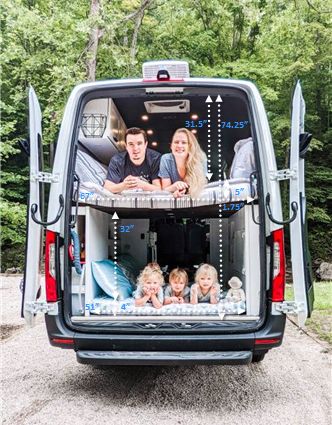 Van Conversion For Family, Van Conversion Layout, Raising Wildflowers, Mercedes Sprinter Camper, Sprinter Conversion, Conversion Van, Sprinter Van Conversion, Van Conversion Interior, Sprinter Camper