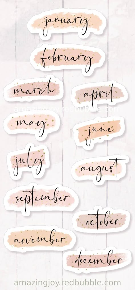 Months of the Year Headers - Blush Strokes - Stickers Journaling Headers, Aesthetic Writing, Vintage Paper Printable, Journal Labels, All The Months, Printable Sticker Sheets, Monthly Planning, Month Stickers, Stickers Sheet