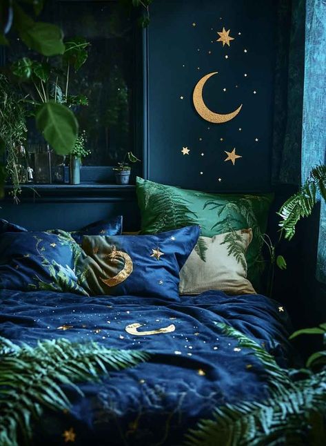 Teal Room Aesthetic, Nature Goth Aesthetic, Witch Room Aesthetic, Goth Aesthetic Room, Dark Cottagecore Bedroom, Witchy Bedroom Ideas, Nature Goth, Witch Bedrooms, Teal Room