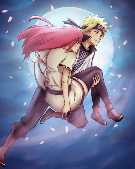 Under the Moonlight by marymarhta.deviantart.com on @deviantART Minato X Kushina Fanart, Minato Kushina Couple, Minato Kushina Wallpaper, Minato And Kushina Wallpaper, Minato And Kushina Fanart, Minato And Kushina, Naruto Episodes, Minato Kushina, Naruto Merchandise