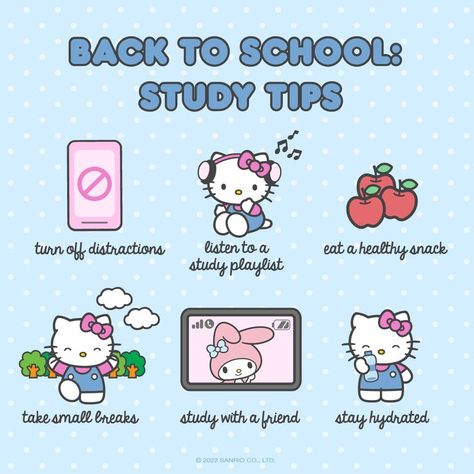 #WellnessWednesday: Study Tips 🍎📚 Share with your study buddy! Hello Kitty School, School Preparation, School Study Ideas, Study Buddy, Gato Cat, Study Tips For Students, High School Survival, Effective Study Tips, Self Care Bullet Journal