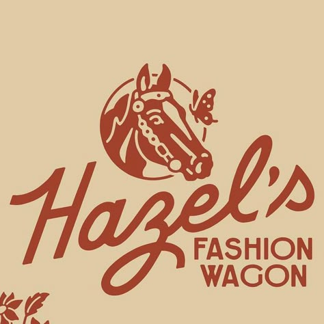 Brothers Design Co. on Instagram: "A look at the rebrand for @hazelsfashionwagon, an Oklahoma based boutique specializing in Old School Western Fashions.   The owners family has been involved in the horse industry since the late 1800's-beginning in circus tents performing dressage, then to the rough and tumble world of wild west shows (the forerunner to modern day rodeo)." Horseshoe Logo Design, Wild West Graphic Design, Cowboy Graphic Design, Horse Logo Design Ideas, Horse Graphic Design, Horse Branding, Western Graphic Design, Western Branding, Eclectic Bar