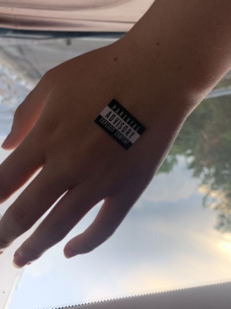 Parental Advisory Tattoo, Parent Advisory Explicit Content, Parent Advisory, Sticker Tattoo Ideas, Sticker Tattoo, Explicit Content, Parental Advisory, Party Planning, Triangle Tattoo