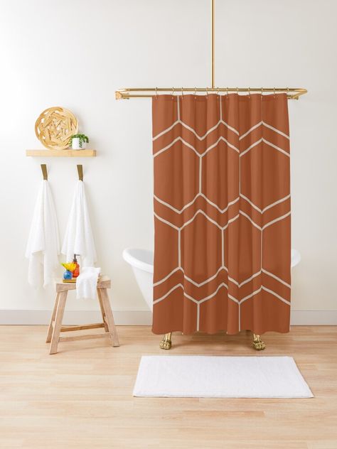 Terracotta Bathroom, Shower Curtain With Valance, Bathroom Retro, Halloween Shower Curtain, Patterns Textiles, Rustic Glam, Curtains For Sale, Bathroom Shower Curtains, Designer Shower Curtains