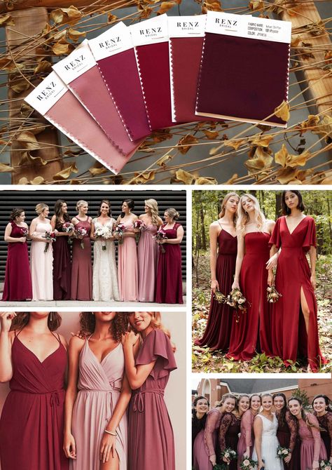 Shades Bridesmaid Dresses, Different Bridesmaid Dresses Mix Match Color Palettes, Marsala Bridesmaid Dresses, Palette Bridesmaid Dresses, Bridesmaid Dresses Theme, Bridesmaid Red, Burgundy Color Scheme Bridesmaid Dresses, Color Palette Bridesmaids, Burgundy Wedding Party Color Schemes