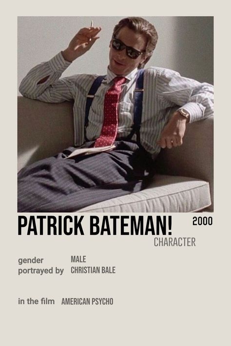 #american psycho #christianbale America Physco, American Physco, American Pshyco, Minimalist Character, Patrick Bateman, Character Poster, Male Gender, Duo Halloween Costumes, Christian Bale