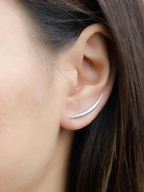 Crescent Moon Ear Climber Moon Earrings Half Moon Earrings | Etsy Silver Ear Climbers, Half Moon Earrings, Ear Crawler, Ear Climber, Bar Stud Earrings, Ear Climbers, Climber Earrings, Ear Cuffs, Moon Earrings