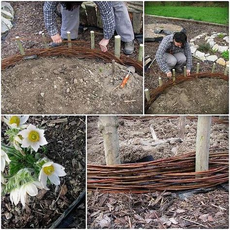 DIY Willow Woven Raised Bed Garden.  Now I can recycle all the trimmed gape vine in the back! Willow Projects, Wattle Fence, Willow Fence, Diy Raised Garden, Potager Garden, Garden Vines, Raised Garden Beds Diy, Permaculture Gardening, Forest Garden