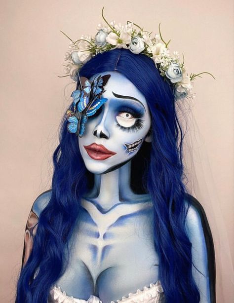 Cool Women Costumes, Bride Corpse Makeup, Corpse Bride Face Paint, Corps Bride Makeup, Tim Burton Halloween Makeup, Corpse Bride Inspired Makeup, Corpse Bride Makeup Halloween, The Corpse Bride Makeup, Halloween Makeup 2023