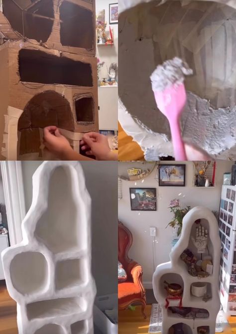 Paper Mache Wall Decor, Upcycle Cardboard, Clay Mud, Weird Furniture, Paper Mache Projects, Round Shelf, Arts And Crafts For Teens, Paper Mache Clay, Maximalist Home