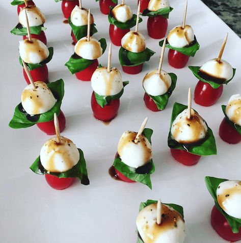 40+ of the Best Appetizer Recipes You Must Try Cherry Tomato Caprese Appetizer, Bocconcini Tomato Basil, Tomatoe Basil Bocconcini Skewers, Appetizer With Mozzarella Balls, Cherry Tomato Skewers, Bridal Shower Skewers, Cherry Tomato Mozzarella Skewers, Tomato Basil Mozzarella Appetizers Balsamic Vinegar, Bocconcini Recipes Appetizers