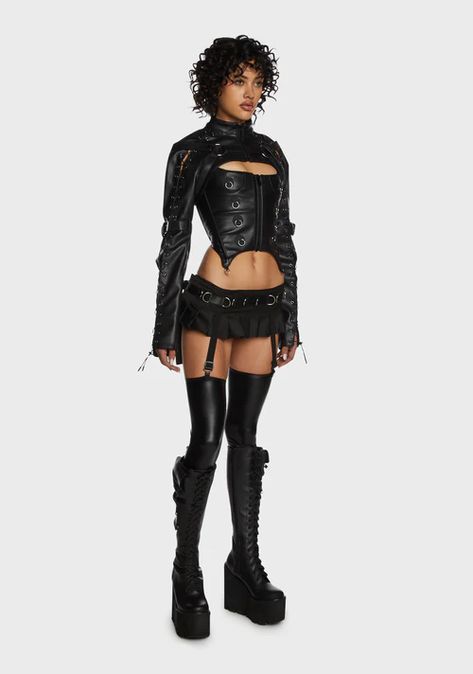 Underground Club Outfit, Future Punk Fashion, Goth Stage Outfits, Full Leather Outfit Women, Black Rave Fit, Leather Goth Outfit, Cyberpunk Rave Outfit, Namilia Clothing, Leather Concert Outfit