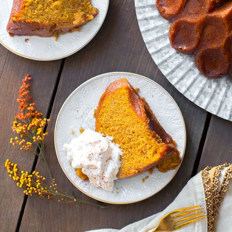 Pumpkin Spice Brown Butter Bourbon Bundt Cake | Baking the Goods Bourbon Bundt Cake, Pumpkin Spice Bundt Cake, Brown Butter Bourbon, Spice Bundt Cake, Bourbon Cake, Sweet Bourbon, Dairy Free Pumpkin, Dairy Free Cream, Pumpkin Spice Cake