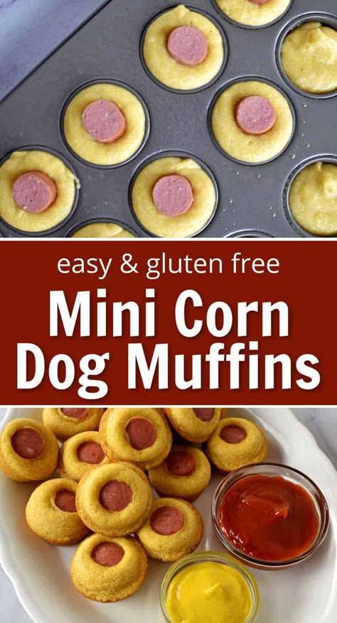 This easy recipe for gluten free Mini Corn Dog Muffins is the perfect combination of cornbread and hot dogs. They’re simple, made from scratch, appetizers that everyone will love. Need a gluten free appetizer for your next game day party, afternoon snack or late-night munchies? Give these corn dog muffins a try. Gluten Free Party Snacks, Gluten Free Corn Dogs, Mini Corn Dog Muffins, Gluten Free Hot Dogs, Gluten Free Finger Foods, Dog Muffins, Gluten Free Appetizer, Winter Snacks, Gluten Free Party Food