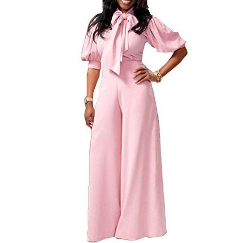 VERWIN Plain Dressy Full Length Bowknot Women's Jumpsuit High Waist Woman Romper VERWIN Jumpsuit Elegant Hijab, Jumpsuit Elegant Classy, Blush Pink Jumpsuit, Women's Jumpsuit, Rompers Dressy, Etsy Promotion, Rompers Online, Wide Leg Romper, Party Attire