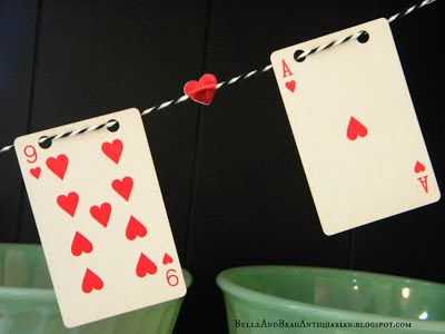 Poker Ideas, Card Garland, Casino Cards, Diy Playing Cards, Facebook Games, Valentine Vintage, Casino Night Fundraiser, Vintage Vegas, Casino Party Foods