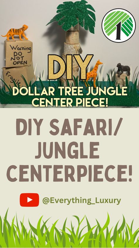 Easy DIY Safari and Jungle Centerpiece for your next Baby Shower, Birthday Party, amd MORE! Safari Decorations Diy, Wild One Centerpieces Birthday Boy, Safari Birthday Party Centerpieces, Safari Centerpieces Baby Shower Ideas, Jungle Centerpieces Ideas, Safari Centerpiece Ideas, Jungle Theme Centerpieces, Safari Table Centerpieces, Safari Baby Shower Boy Centerpieces