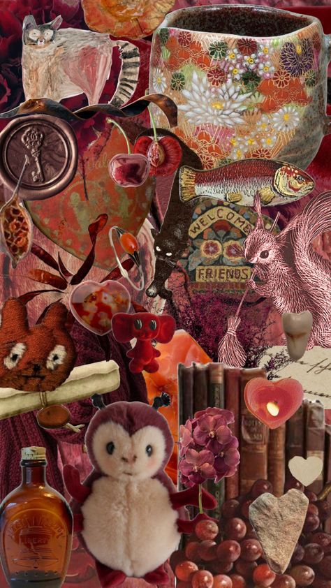 Vintage Maximalism, Autumn Collage, Maroon Aesthetic, Warm Red, Cozy Autumn, Maximalism, Red Wallpaper, Christmas Mood, Tech Design