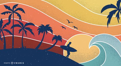 Retro sunset illustration design #AD , #Ad, #spon, #sunset, #illustration, #design, #Retro Retro Surf Art, Sunset Illustration, Surf Painting, Wave Beach, Retro Surf, Beach Illustration, Hawaiian Art, Wall Murals Painted, Retro Graphics