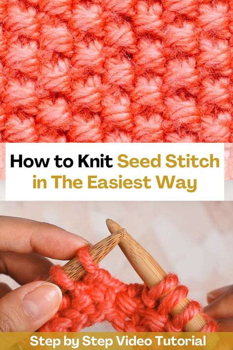 Thanks to this video tutorial you will be able to knit a seed stitch pattern in the easiest way. All you need to do is recognize knits and purls. That is all! This tutorial will teach you the secret to knitting seed stitch without a pattern! Seed stitch creates an interesting texture and is included in many patterns. The knit in this stitch also looks the same on both sides, making it a good choice for scarves and other pieces where both sides are visible... Knit Seed Stitch, Seed Stitch Knitting, Textured Knitting, Rib Stitch Knitting, Crochet Baby Cap, Knitting 101, Beanie Knitting Patterns Free, Beanie Knitting, Knitting Patterns Free Blanket