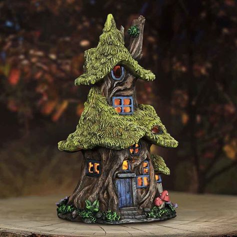 Solar Fairy House | Lighted Fairy Cottages Fairies House, Solar Fairy House, Fairy House Garden, Thatch Roof, Fairy Tree Houses, Fairy House Crafts, Clay Fairy House, Fairy Village, Fairy House Diy