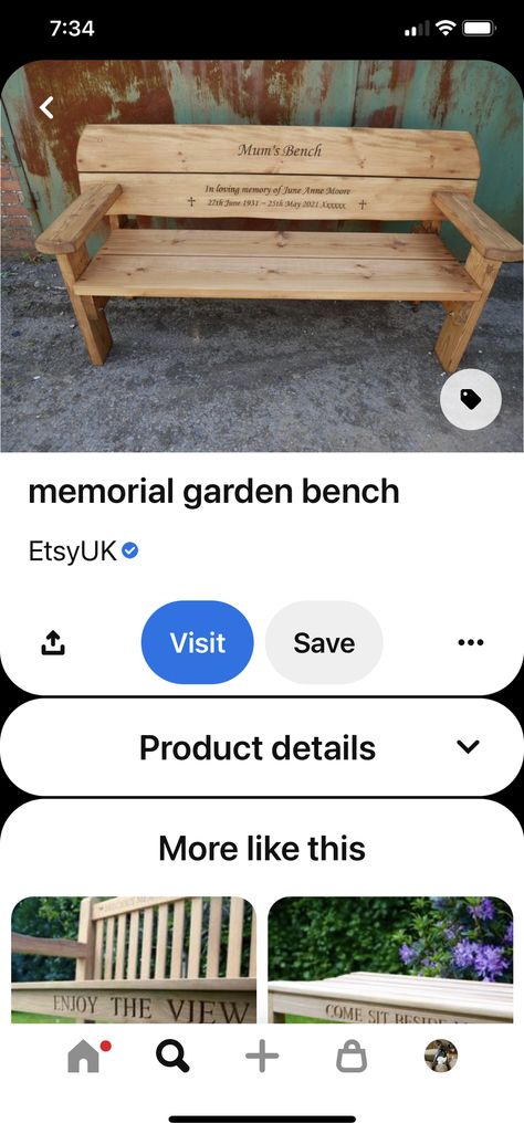 Diy Memorial Bench Outdoor, Memorial Benches Outdoor, Pallet Bench, Diy Bench Outdoor, Memorial Benches, Diy Bench, Memorial Garden, Garden Bench, In Loving Memory