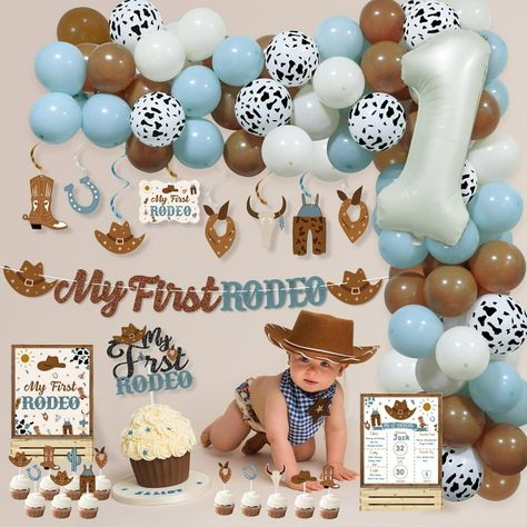 Rustle Up Some Fun: Cowboy 1st Birthday Party Decorations Kit for Boys My First Rodeo Supplies - Walmart.com First Rodeo Bday Party, Birthday Balloons Arch, First Rodeo Birthday Boy, Rodeo Decorations, Cowboy 1st Birthday Party, Cowboy First Birthday, 1st Rodeo, Baby First Birthday Themes, Rodeo Birthday Parties