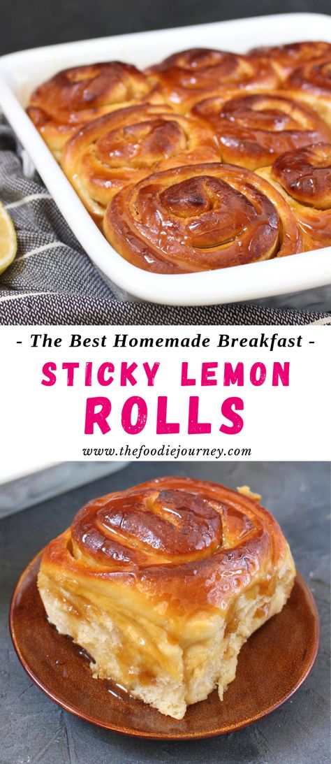 This easy sweet roll recipe from scratch is filled with tangy lemons and drizzled with a homemade lemon caramel. The homemade sweet rolls are perfect for breakfast or brunch but will also make a great sweet treat snack. This easy lemon bun recipe is seriously addictive and will make you want to bake sweet bread every single day! #sweetrolls #lemonrolls #stickyrolls #homemaderolls #homemadesweetrolls Easy Sweet Rolls, Homemade Sweet Rolls, Sweet Bread Meat, Lemon Caramel, Lemon Sweet Rolls, Lemon Rolls, Decadent Breakfast, Homemade Breakfast Recipes, Sweet Bread Rolls